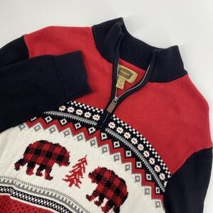 Foundry Sweater Mens Extra Large Tall Red 1/4 Zip Fair‎ Isle Bear Nordic XLT